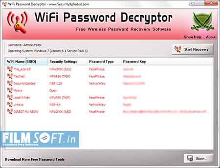 WiFi Password Decryptor 16.0 Free Download,how to know WIFI password -FilmSoft