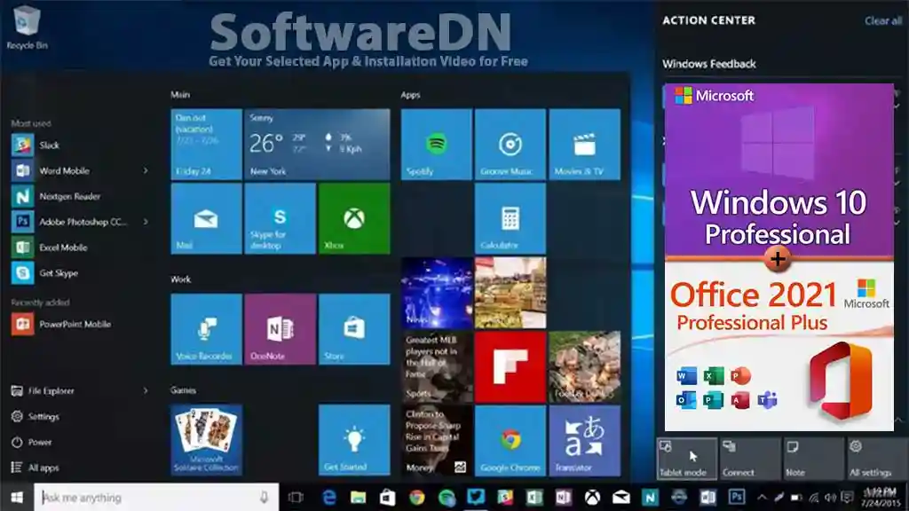 Windows 10 Pro with MS Office 2021 Pre-Activated Free- SoftwareDN